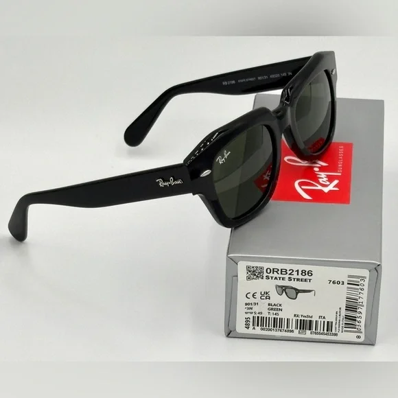 Ray-Ban State Street Sunglasses Black Frame Women’s Fashion Sunglasses RB2186 - Picture 5 of 11